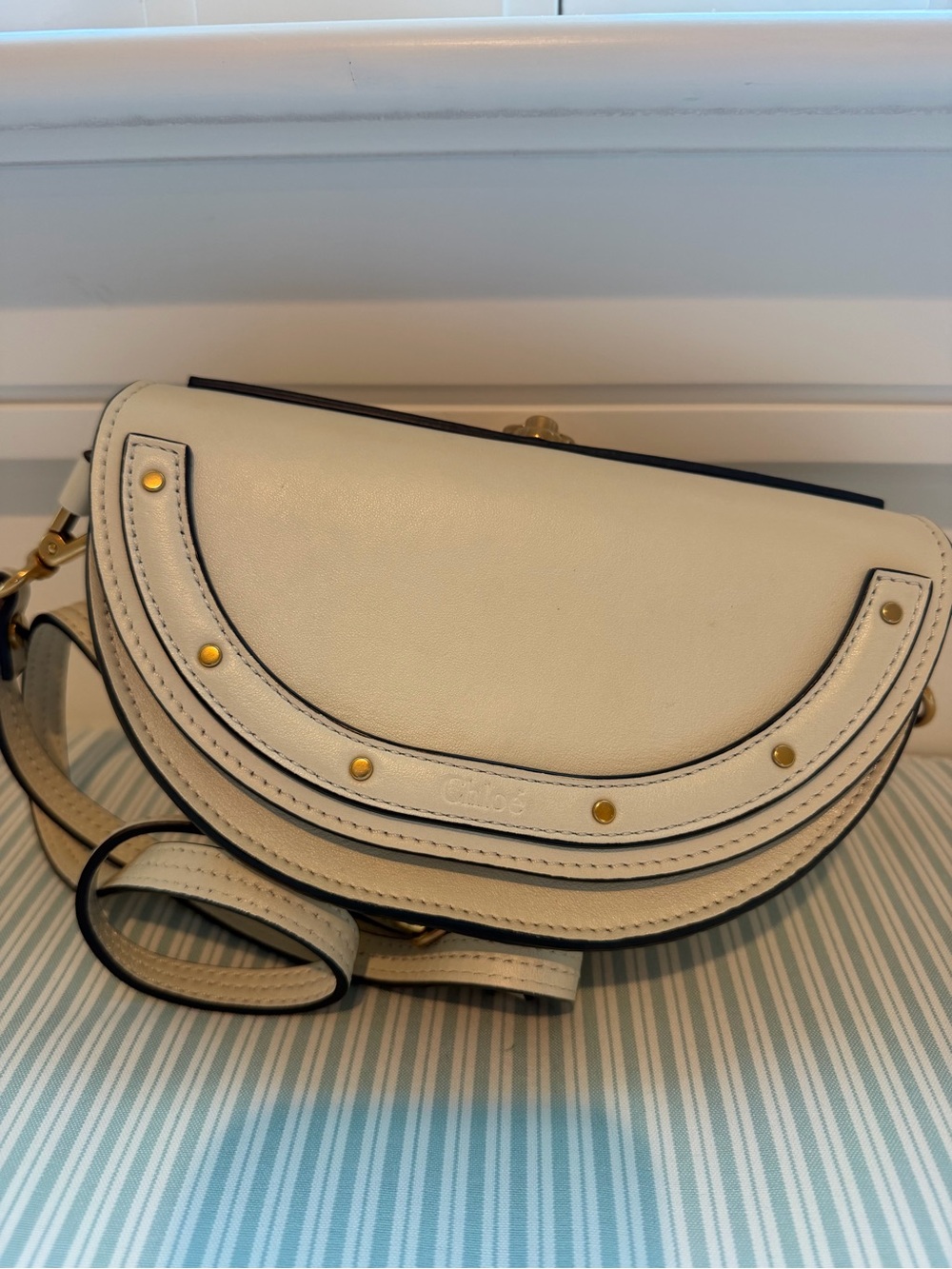 Chloe Nile White Leather Bag with Gold Hardware